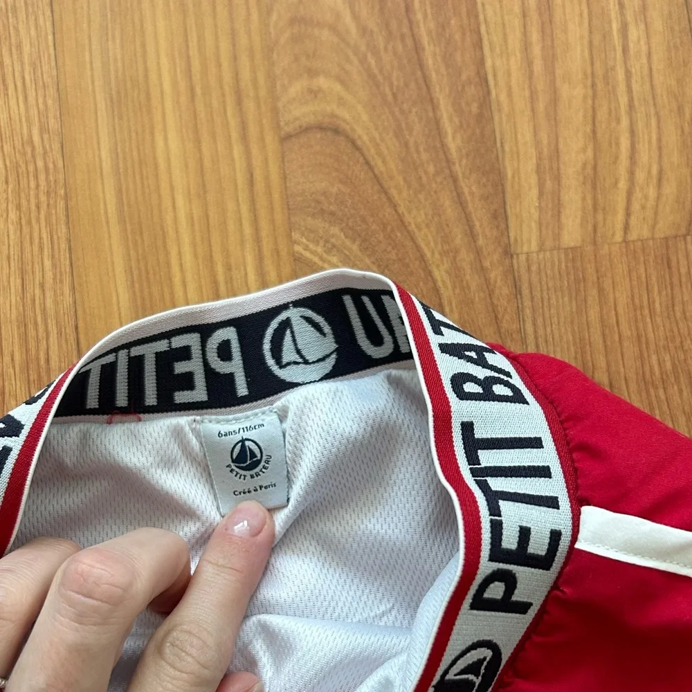Petit Bateau Red Kids Swim Trunks with White Trim